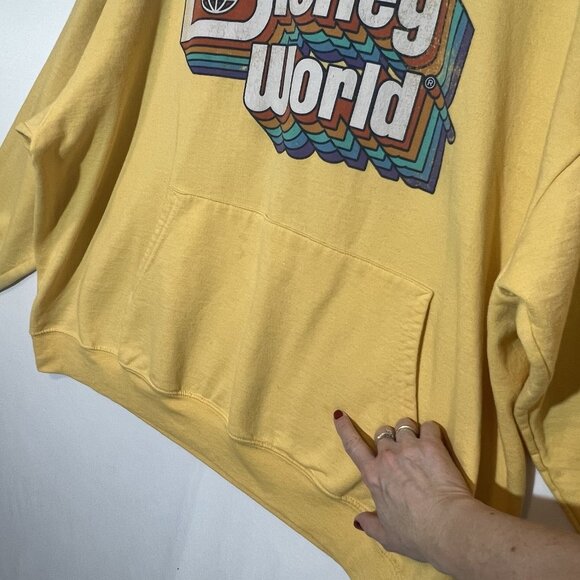 Walt Disney World Retro Hoodie Adult 2XL Yellow Sweatshirt Vintage Style Pocket - Picture 7 of 11